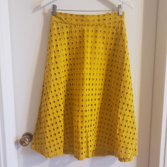 H&M Mustard Yellow Midi Skirt 100% Cotton Slip Side Zip Boho Woman Size 8 NWOT - Picture 1 of 9
